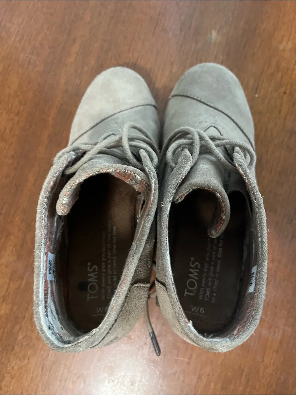 Toms Taupe Suede Wedge Lace-Up Ankle Booties